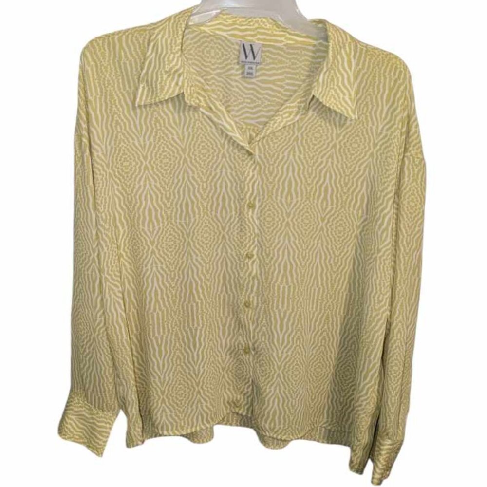 WORTHINGTON women's button down blouse top XXL white greenish yellow w-159